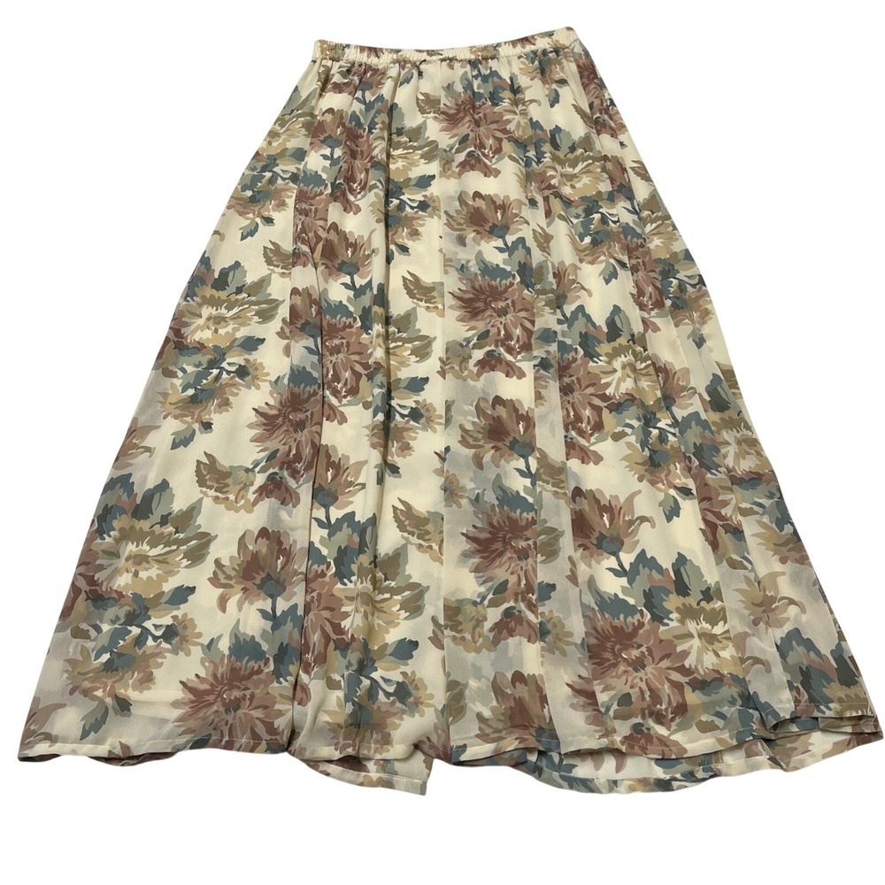 Vintage Casual Corner‎ Skirt 10 Tan Floral Layered Chiffon Maxi Cottagecore Boho